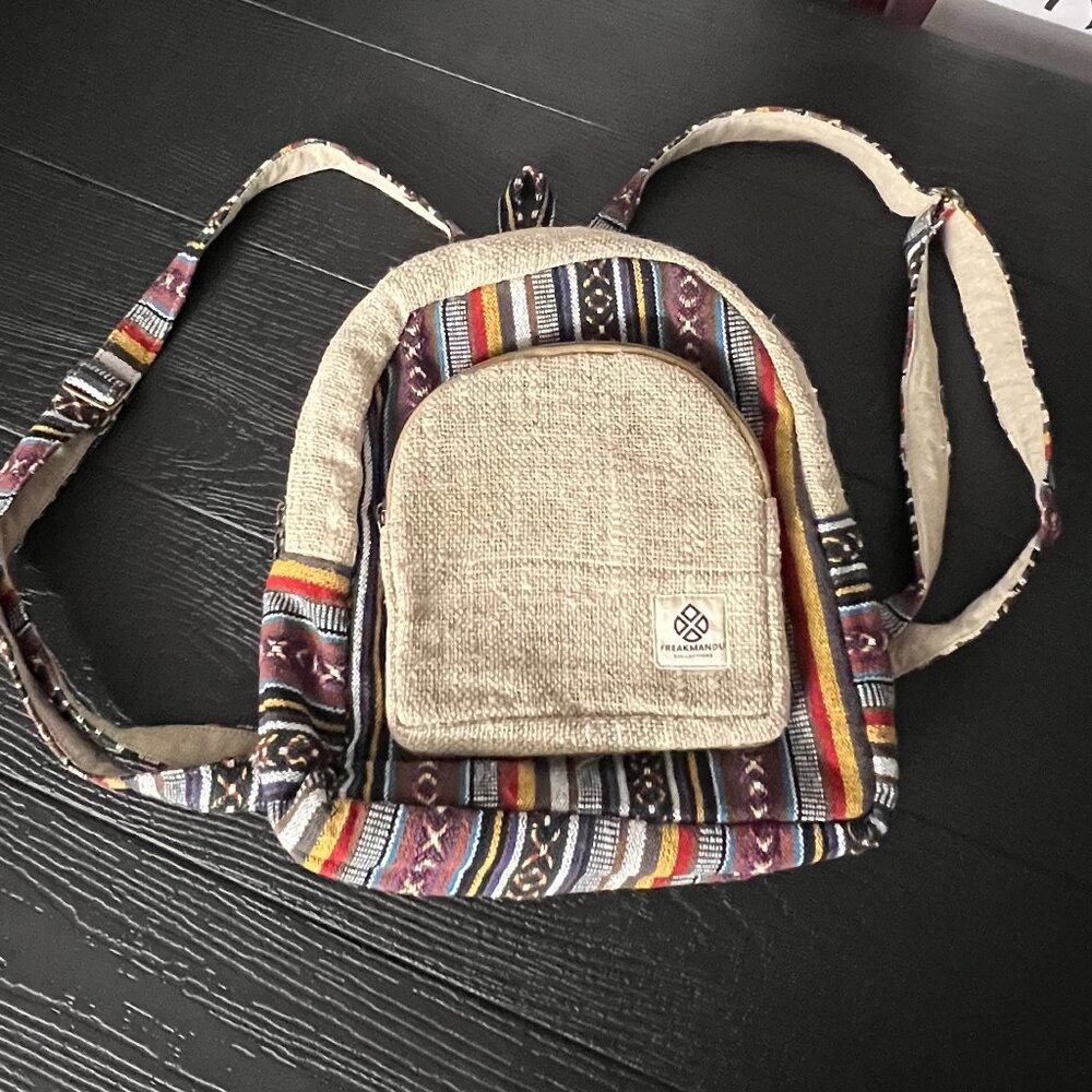 Freakmandu / Mini Hemp Backpack Bag / Woven Eco Friendly Unisex Rustic / Boho
